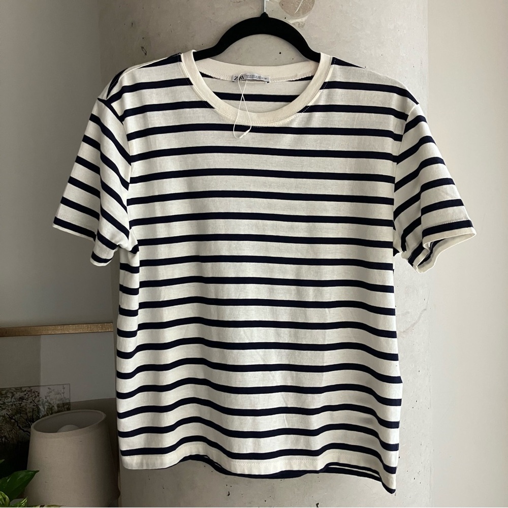 ZARA 100% Cotton Striped Tee Medium